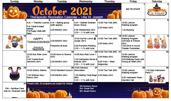 October Recreation Calendar
