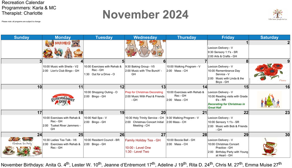 Recreation Calendar